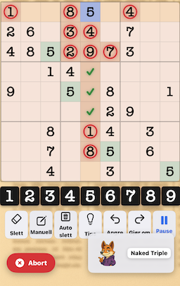 Naked Triple pattern example in Sudoku