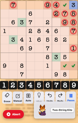 Two-String Kite pattern example in Sudoku